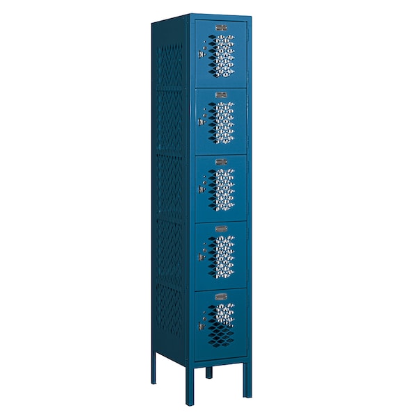 5 Tier Box Vented Locker, 12"Wx66"Hx15"D, 5 Door, Blue, Unassembled